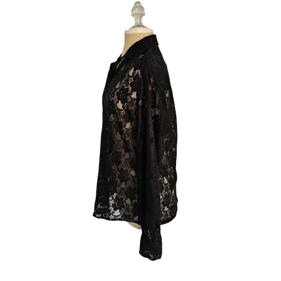 Zara lace long sleeve Floral black Button Down Sz m - Picture 4 of 5
